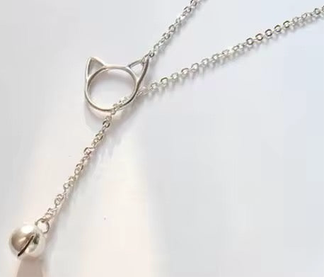 Lariat Cat Bell Necklace | Silver Plated