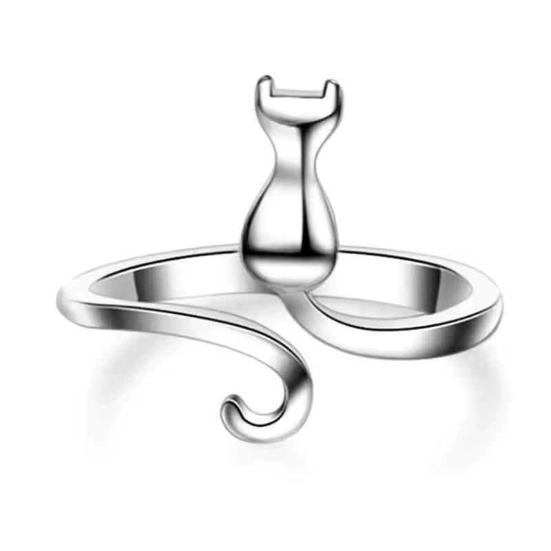Delicate Sterling Silver Cat Ring
