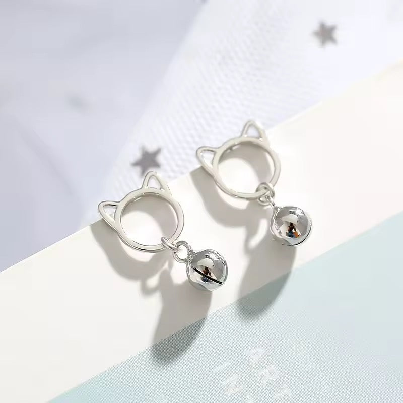 Cat Bell Earrings| Silver Plated