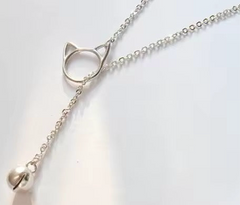 Lariat Cat Bell Necklace | Silver Plated