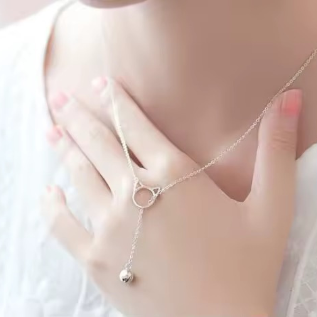 Lariat Cat Bell Necklace | Silver Plated