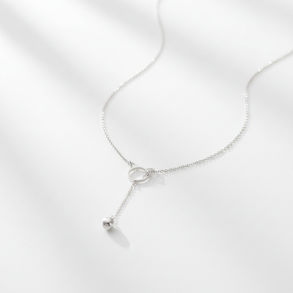 Lariat Cat Bell Necklace | Silver Plated
