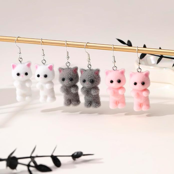 Calico Fuzzy Cat | Cat Earrings