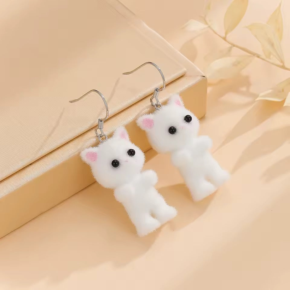 Calico Fuzzy Cat | Cat Earrings