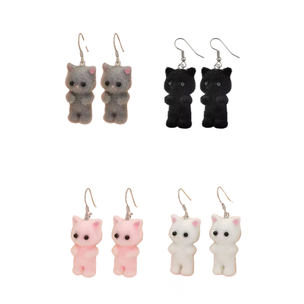 Calico Fuzzy Cat | Cat Earrings