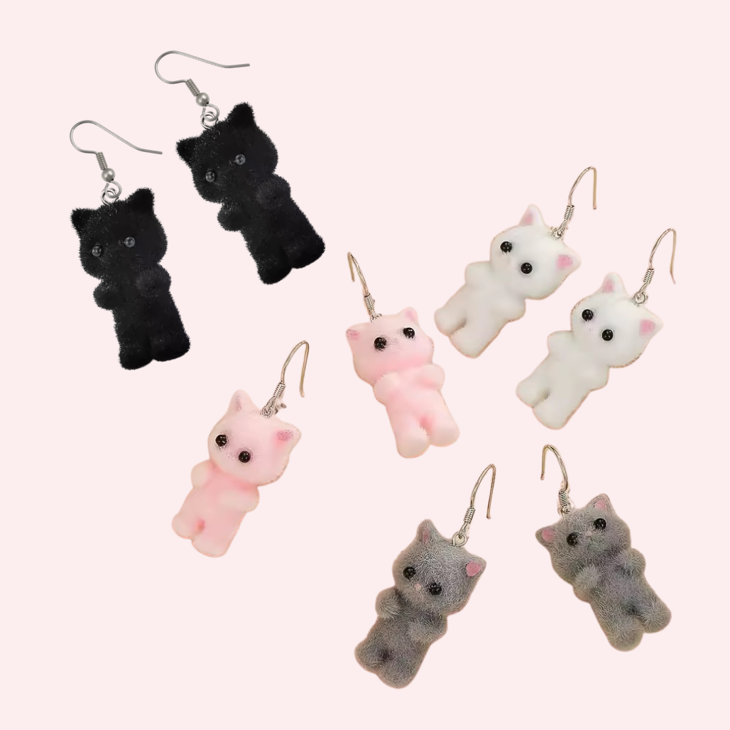 Calico Fuzzy Cat | Cat Earrings