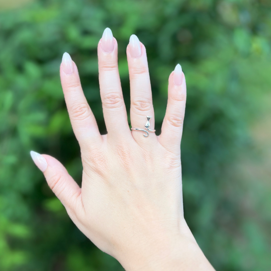Delicate Sterling Silver Cat Ring