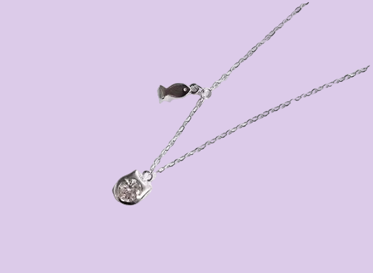 Sterling Silver Crystal Cat Head Necklace