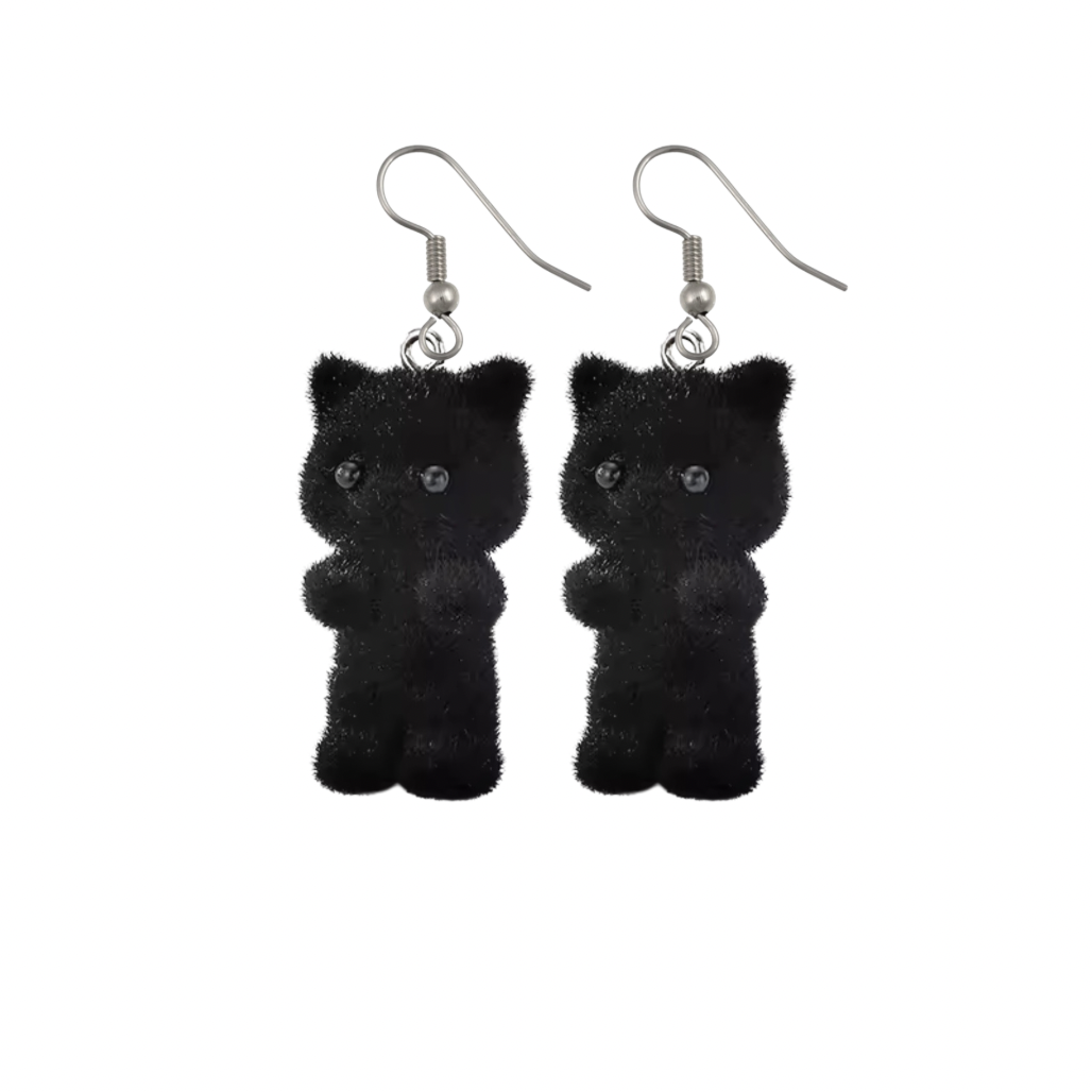 Calico Fuzzy Cat | Cat Earrings