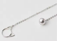 Lariat Cat Bell Necklace | Silver Plated