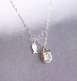 Sterling Silver Crystal Cat Head Necklace