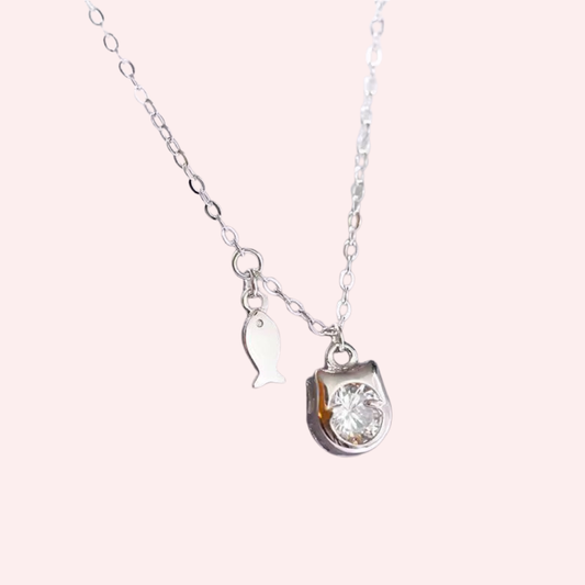Sterling Silver Crystal Cat Head Necklace
