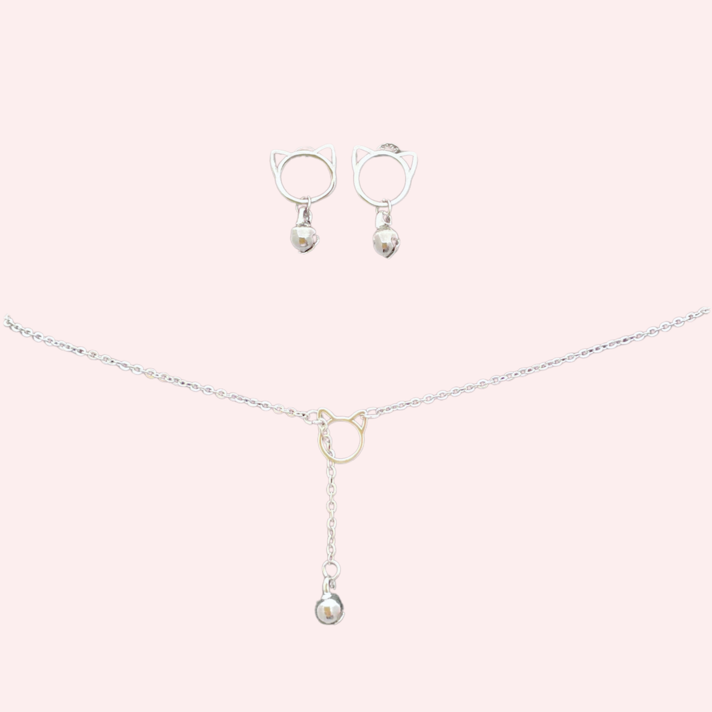 Lariat Necklace & Cat Head Earrings
