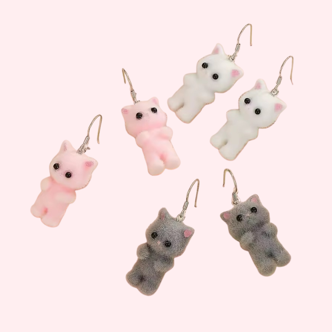 Calico Fuzzy Cat | Cat Earrings