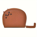 Brown wallet with a cute cat face design on a white background