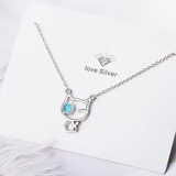 Sterling Silver Blue Eyed Winking Cat Necklace