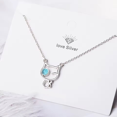 Sterling Silver Blue Eyed Winking Cat Necklace