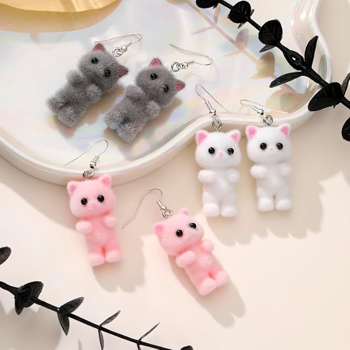 Calico Fuzzy Cat | Cat Earrings