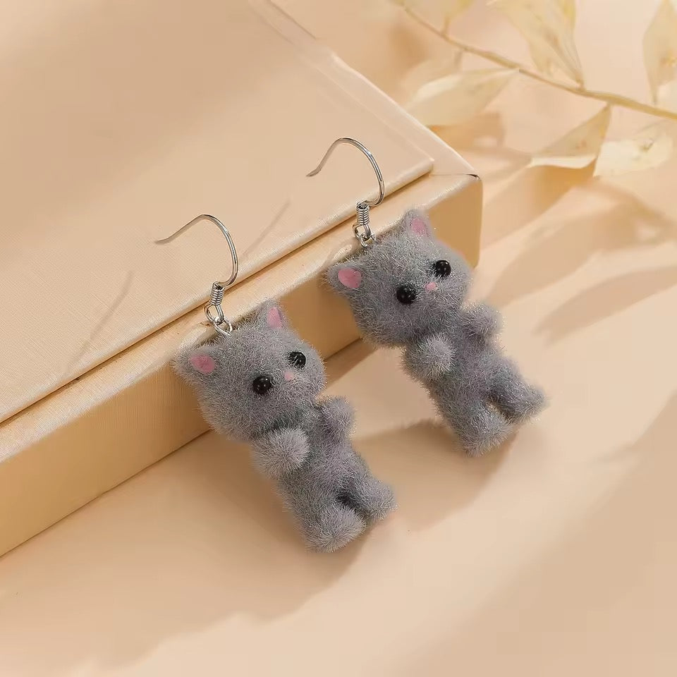 Calico Fuzzy Cat | Cat Earrings