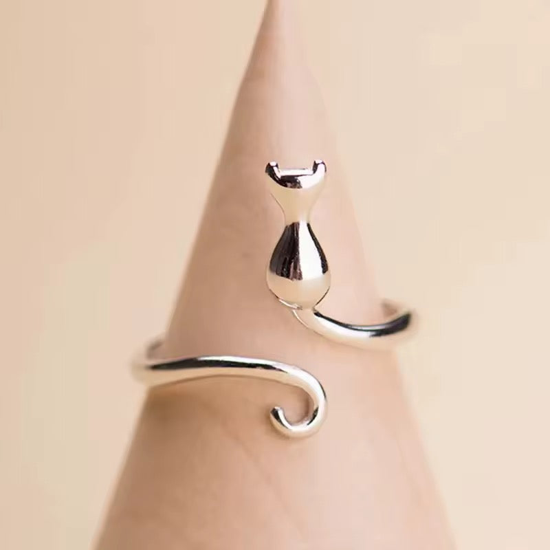 Delicate Sterling Silver Cat Ring