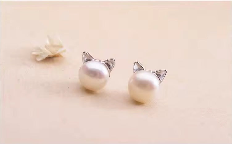 Dainty Sterling Silver Cat Ear Pearls