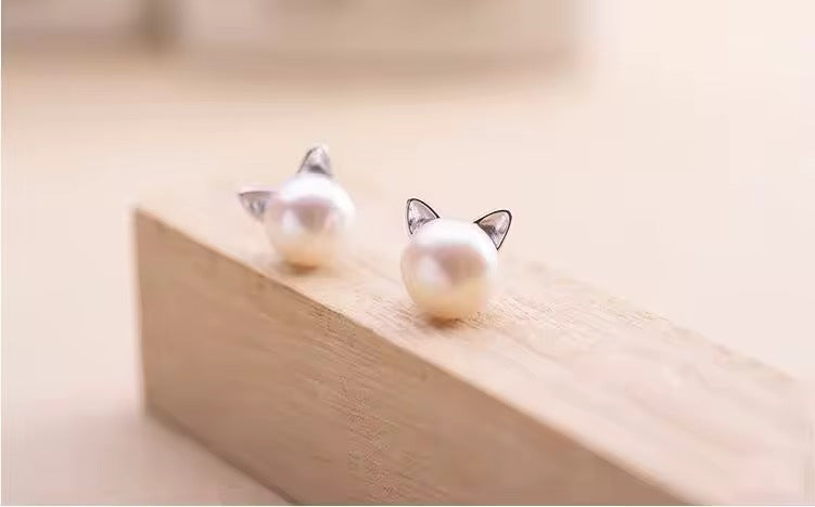 Dainty Sterling Silver Cat Ear Pearls