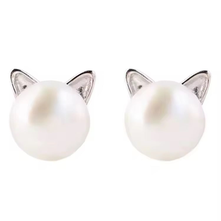 Dainty Sterling Silver Cat Ear Pearls