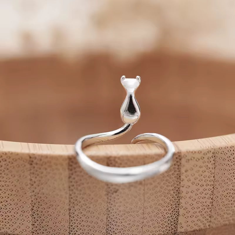 Delicate Sterling Silver Cat Ring