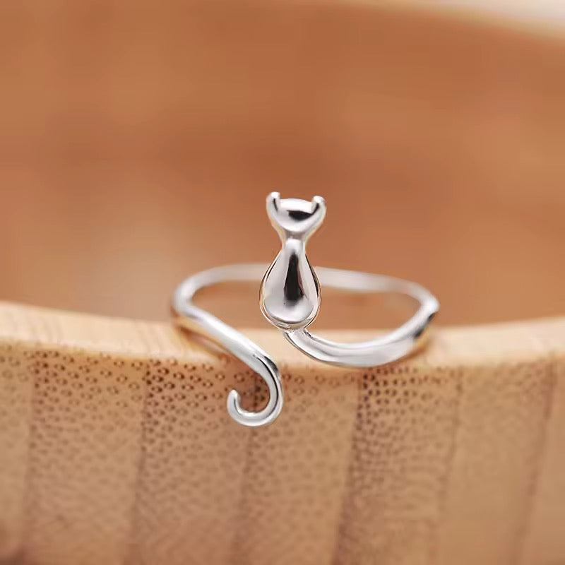 Delicate Sterling Silver Cat Ring