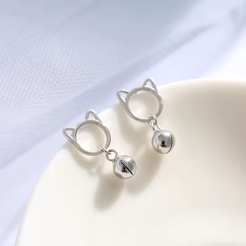 Cat Bell Earrings| Silver Plated