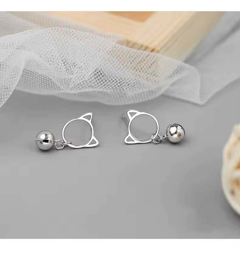 Cat Bell Earrings| Silver Plated