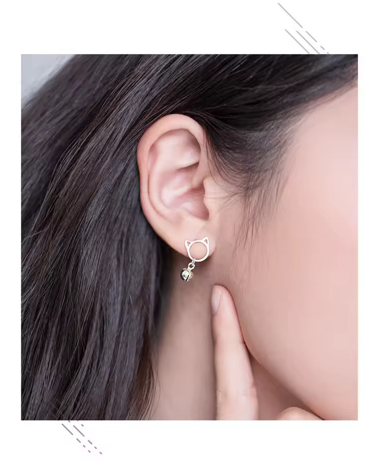 Cat Bell Earrings| Silver Plated