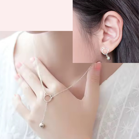 Lariat Necklace & Cat Head Earrings