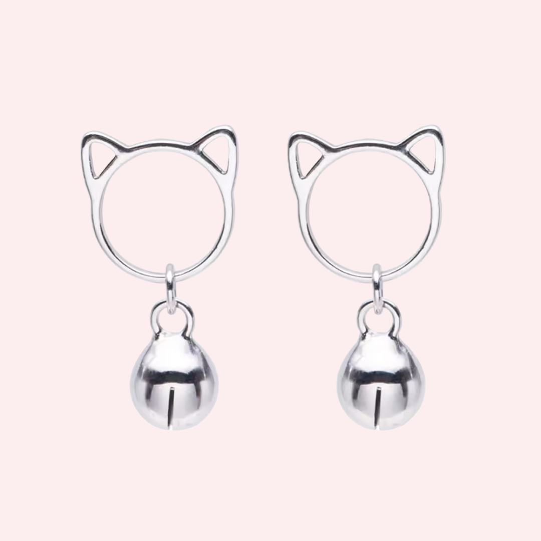 Cat Bell Earrings| Silver Plated