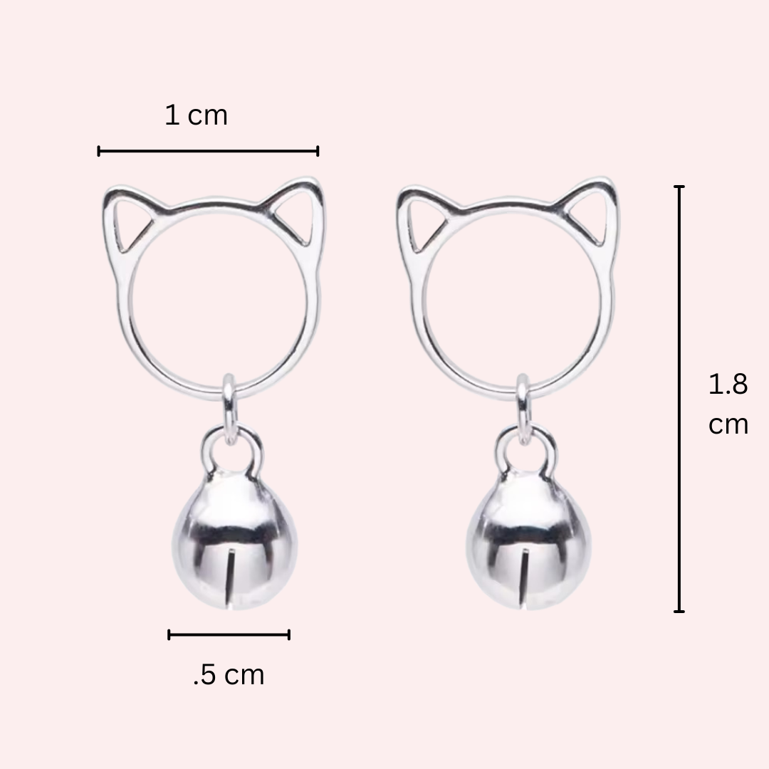 Cat Bell Earrings| Silver Plated